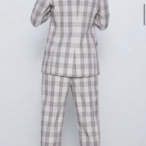 ZARA double breasted cream and grey plaid blazer, S - Picture 5 of 10